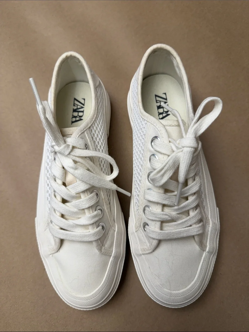 Zara White Platform Lace-Up Sneakers